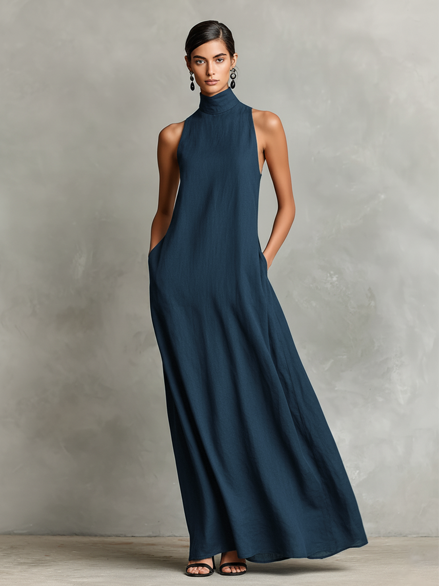 Victoria | High-Neck Maxi Dress with Side Pockets