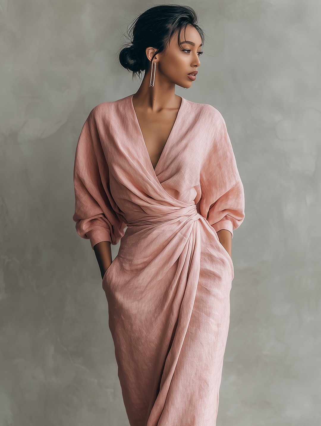 Caitlin | V-Neck Linen Blend Maxi Dress