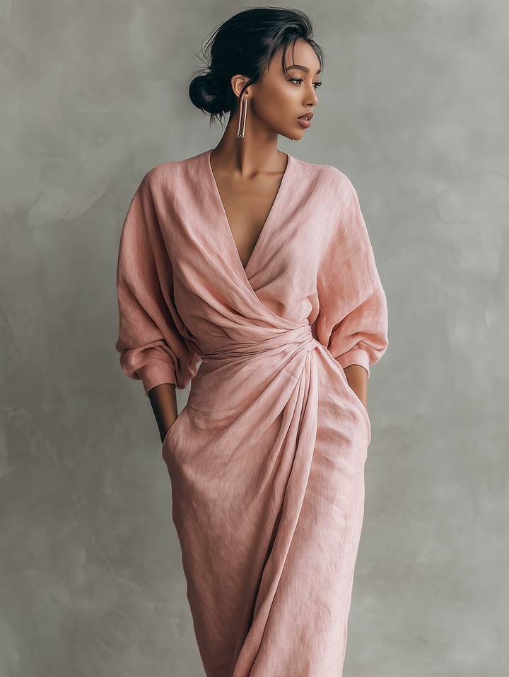 Caitlin | V-Neck Linen Blend Maxi Dress