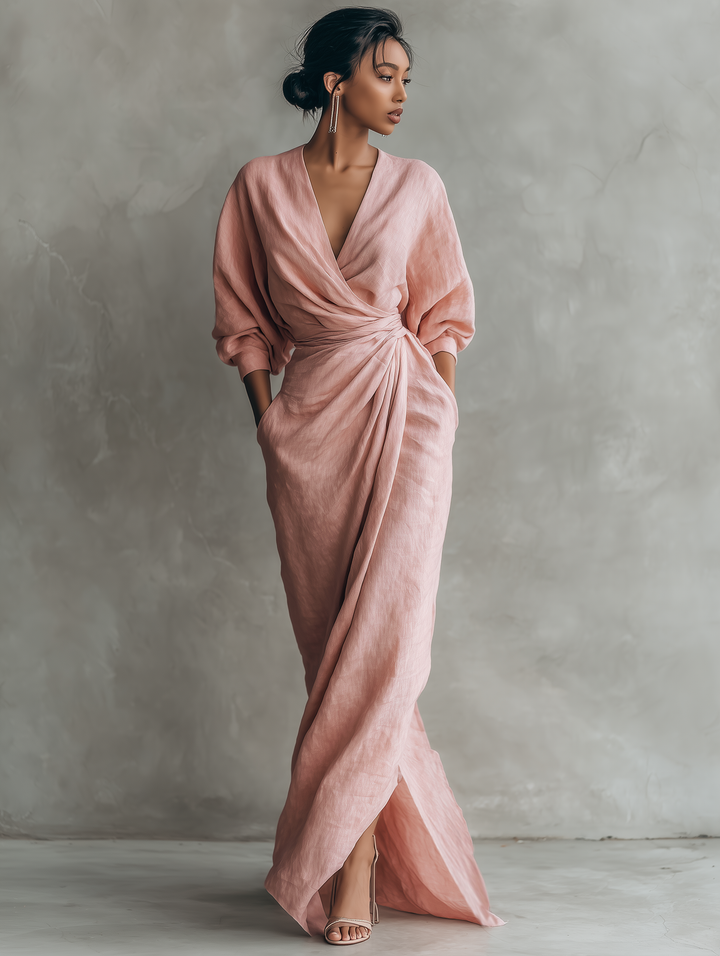 Caitlin | V-Neck Linen Blend Maxi Dress