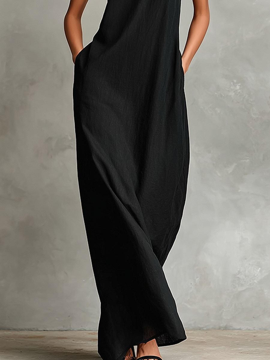 Victoria | High-Neck Maxi Dress with Side Pockets