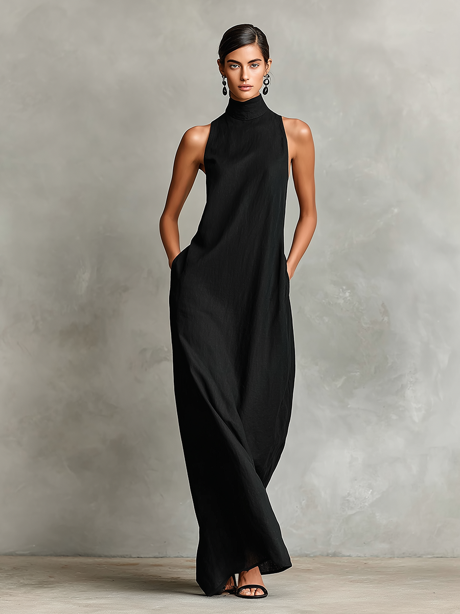 Victoria | High-Neck Maxi Dress with Side Pockets