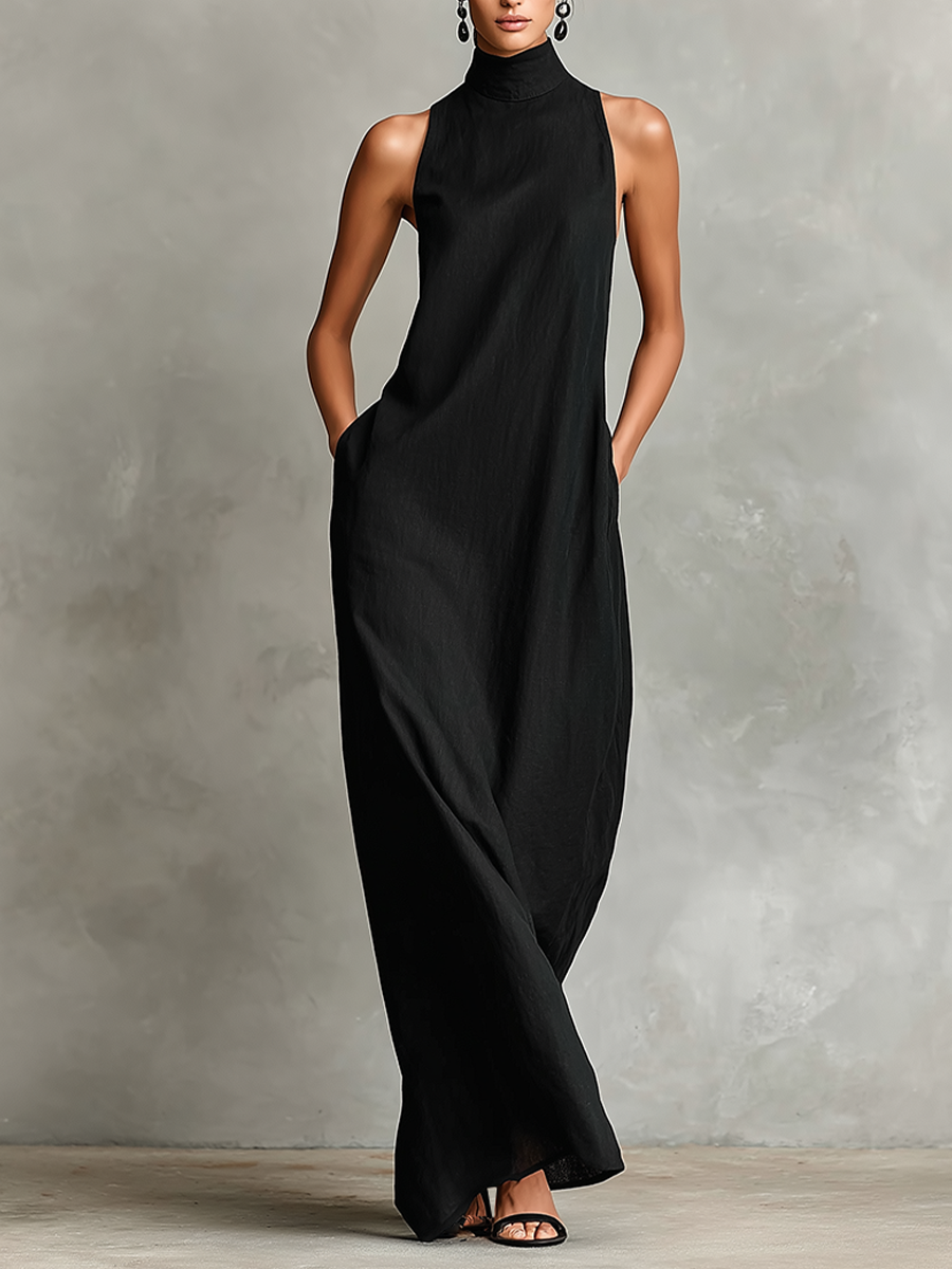 Victoria | High-Neck Maxi Dress with Side Pockets