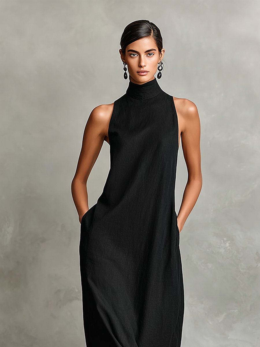 Victoria | High-Neck Maxi Dress with Side Pockets