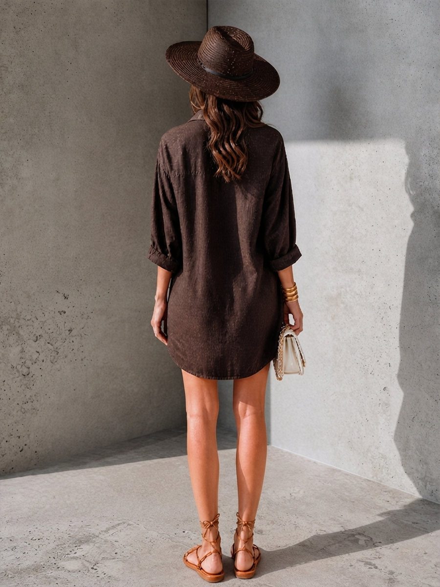 Noélie | Half-Open Placket Long-Sleeve Mini Dress