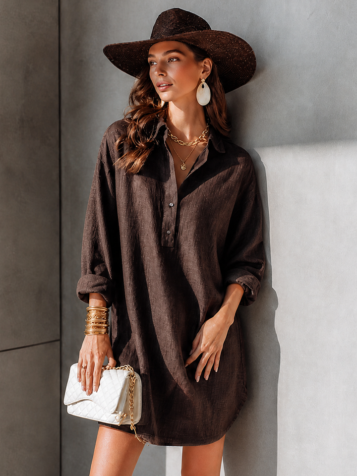 Noélie | Half-Open Placket Long-Sleeve Mini Dress