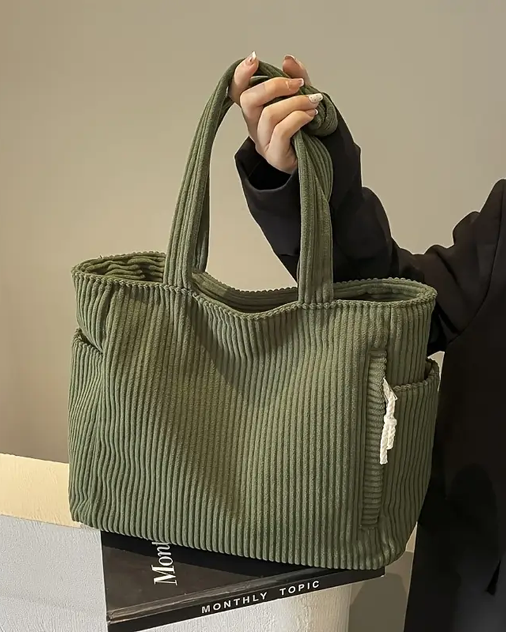 Erin Trending Ribbed Tote Bag with Drawstring Detail