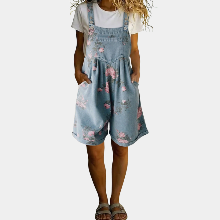 Giselle | Vintage Floral Denim-Look Jumpsuit