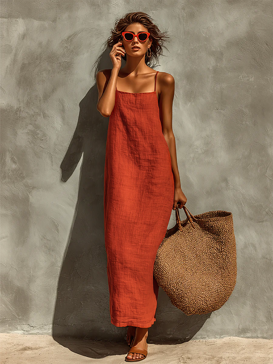 Claire | Cotton Dress with Spaghetti Straps &amp; Square Neck