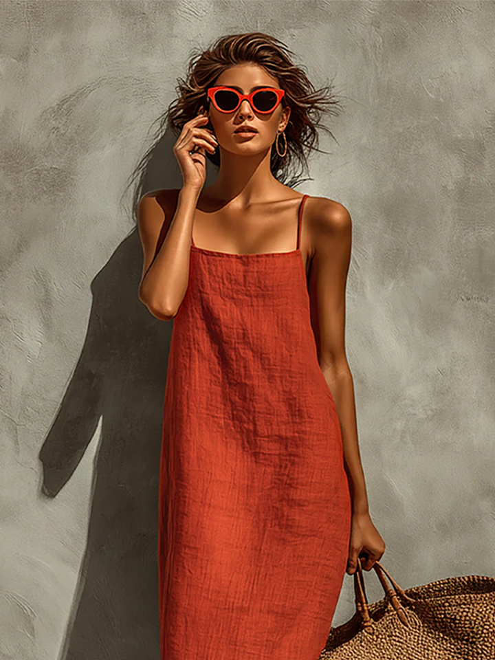 Claire | Cotton Dress with Spaghetti Straps &amp; Square Neck