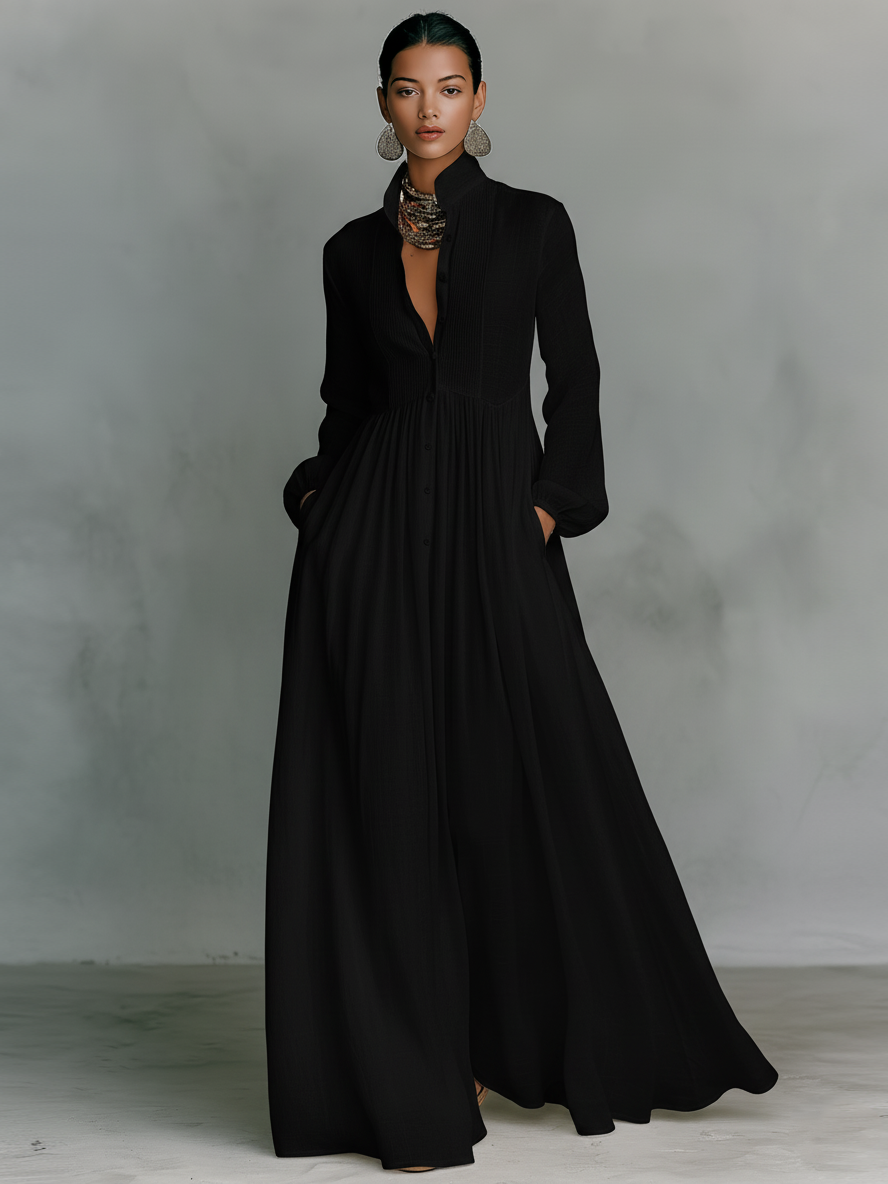 Julia | Stand-Up Collar Long-Sleeved Maxi Dress