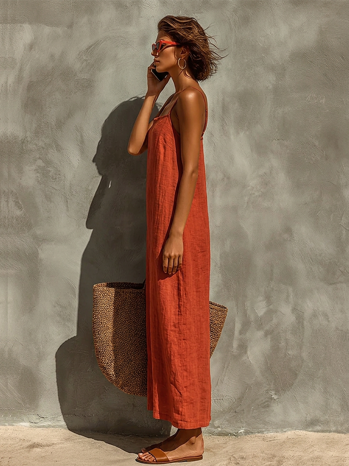 Claire | Cotton Dress with Spaghetti Straps &amp; Square Neck