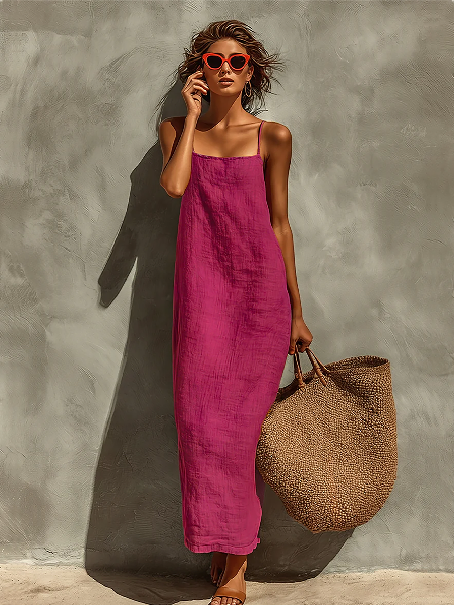 Claire | Cotton Dress with Spaghetti Straps &amp; Square Neck