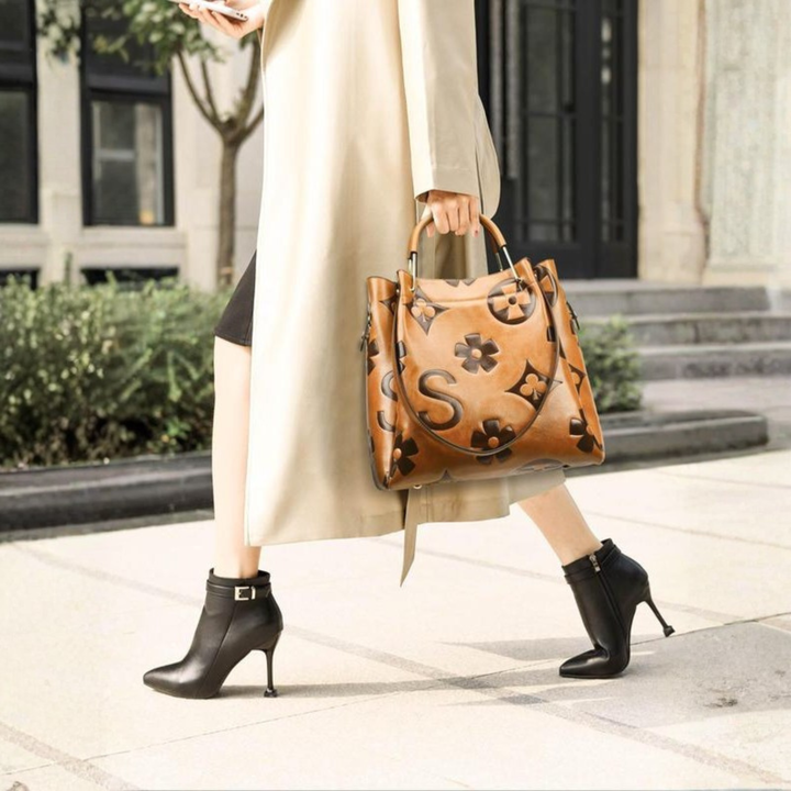 Sarah Classy Fashionable Floral Embossed Handbag and Crossbody Bag
