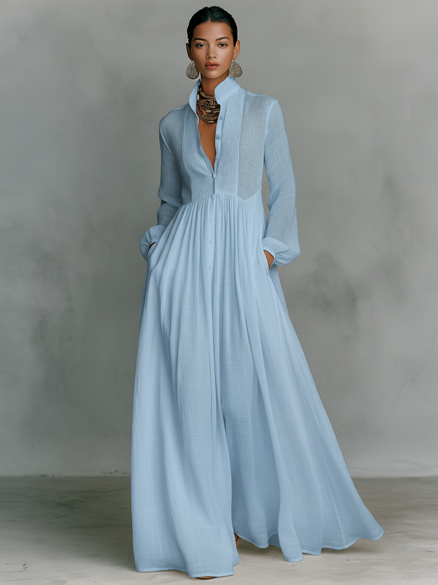 Julia | Stand-Up Collar Long-Sleeved Maxi Dress
