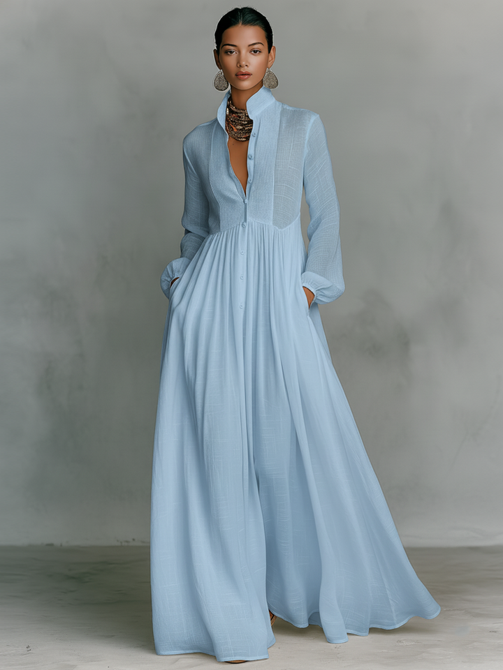 Julia | Stand-Up Collar Long-Sleeved Maxi Dress