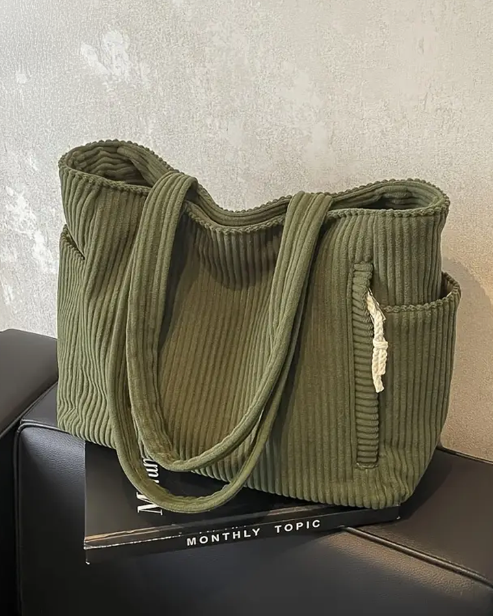 Erin Trending Ribbed Tote Bag with Drawstring Detail