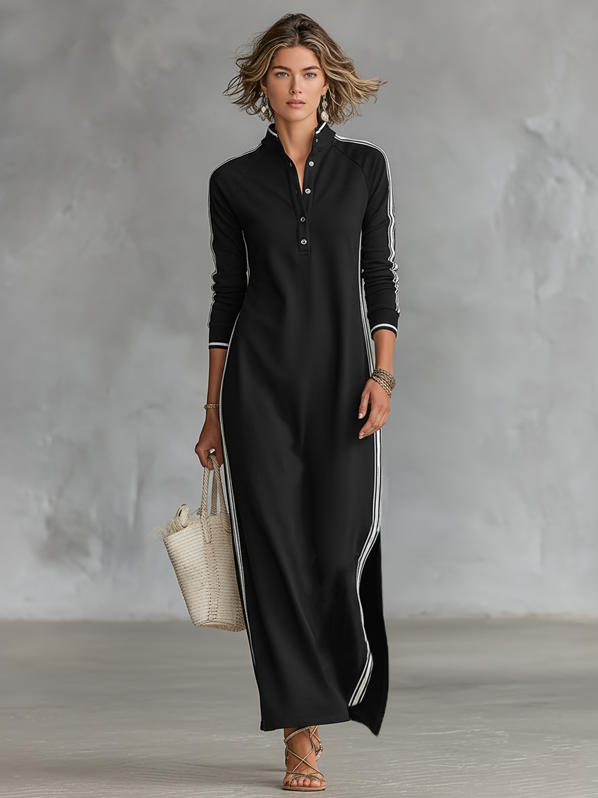 Abigail | White-Trimmed Button-Down Maxi Dress