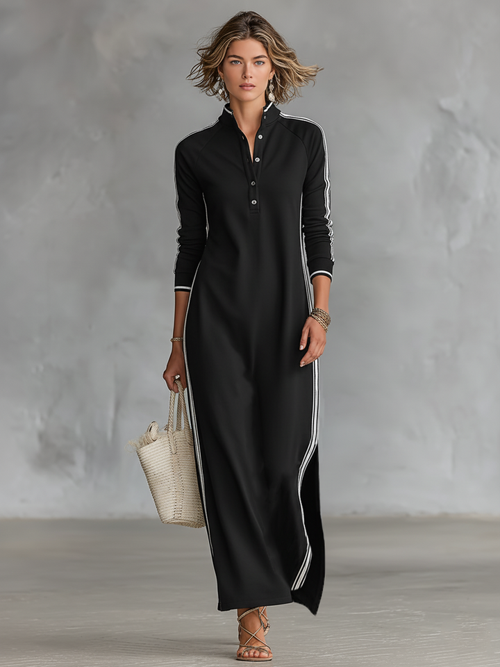 Abigail | White-Trimmed Button-Down Maxi Dress