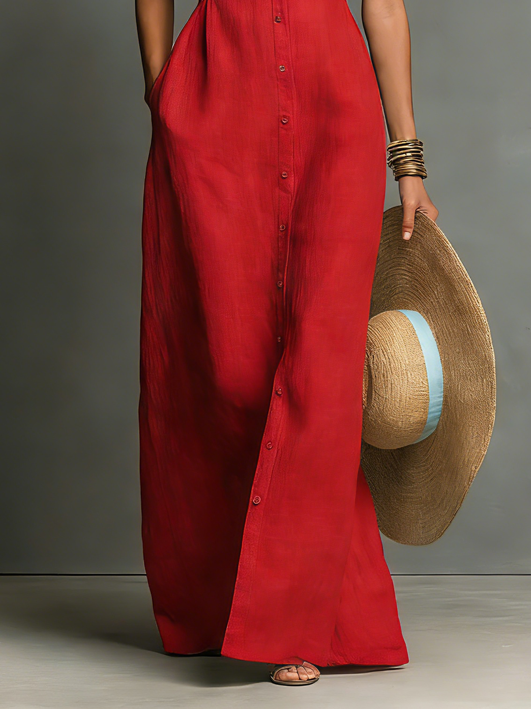 Vanessa | Single-Breasted Sleeveless Maxi Shirt Dress