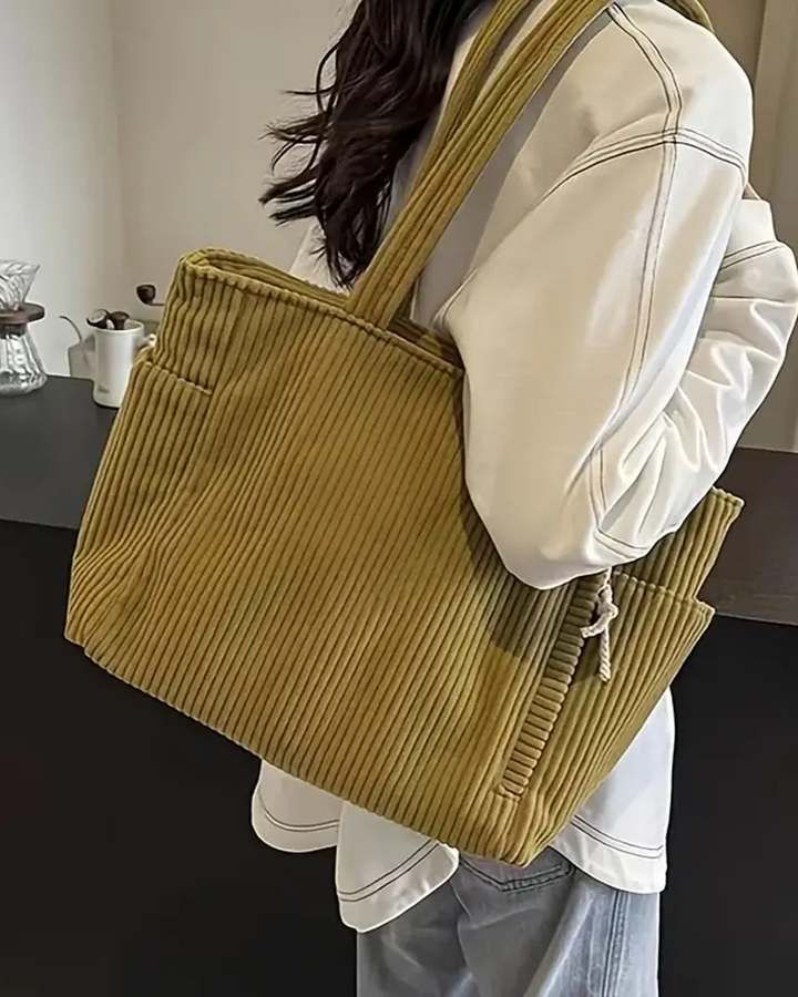 Erin Trending Ribbed Tote Bag with Drawstring Detail