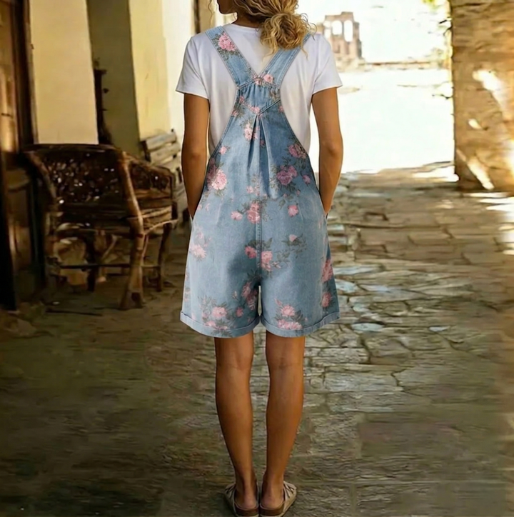Giselle | Vintage Floral Denim-Look Jumpsuit
