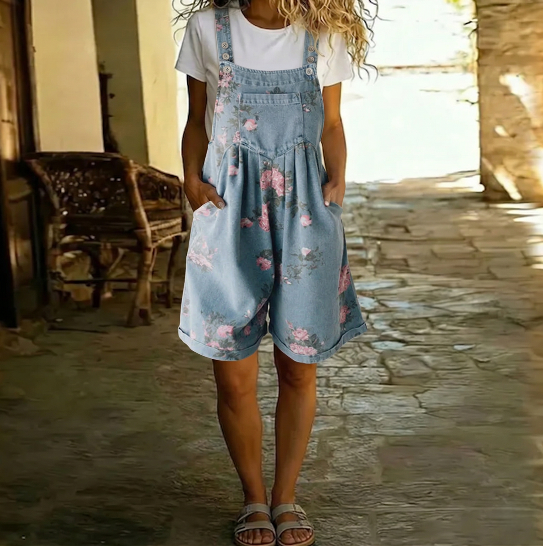 Giselle | Vintage Floral Denim-Look Jumpsuit