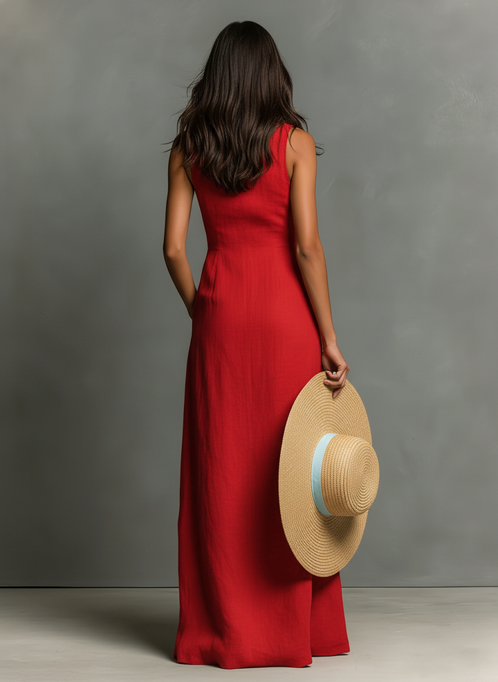 Vanessa | Single-Breasted Sleeveless Maxi Shirt Dress