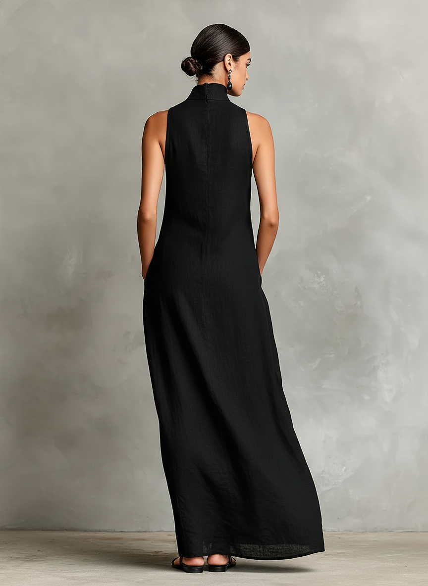 Victoria | High-Neck Maxi Dress with Side Pockets