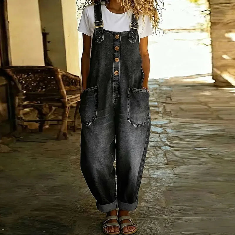 Ashley – Vintage Cotton Denim-Look Overalls