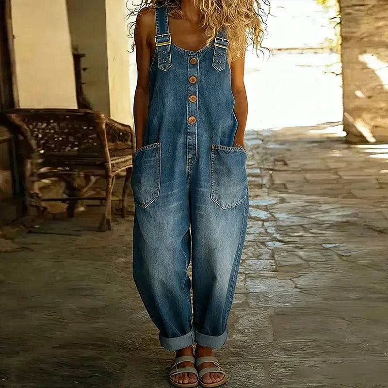 Ashley – Vintage Cotton Denim-Look Overalls