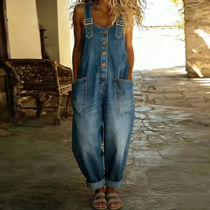 Ashley – Vintage Cotton Denim-Look Overalls
