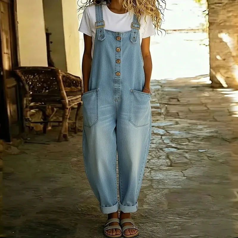 Ashley – Vintage Cotton Denim-Look Overalls