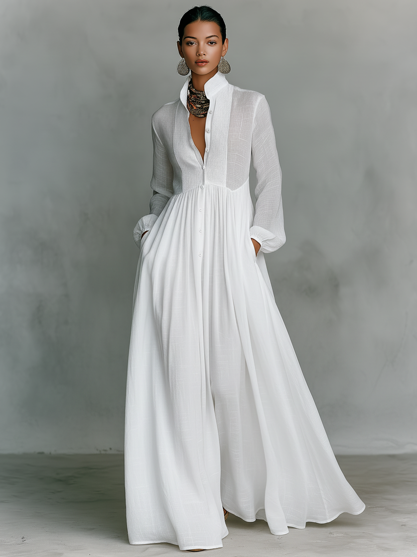 Julia | Stand-Up Collar Long-Sleeved Maxi Dress
