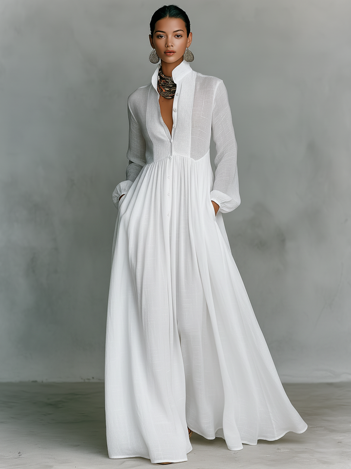 Julia | Stand-Up Collar Long-Sleeved Maxi Dress