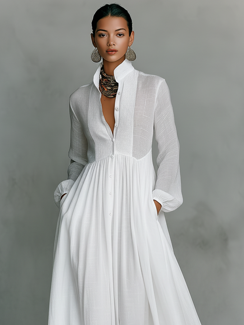 Julia | Stand-Up Collar Long-Sleeved Maxi Dress