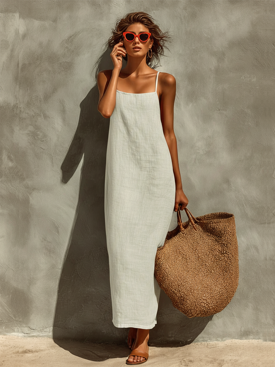 Claire | Cotton Dress with Spaghetti Straps &amp; Square Neck