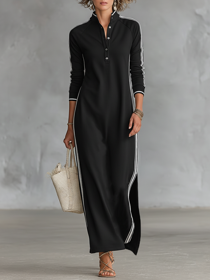 Abigail | White-Trimmed Button-Down Maxi Dress