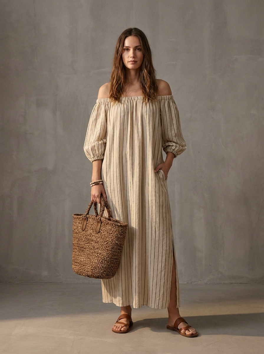 Autumn |  Blend Off-Shoulder Long-Sleeved Maxi Dress