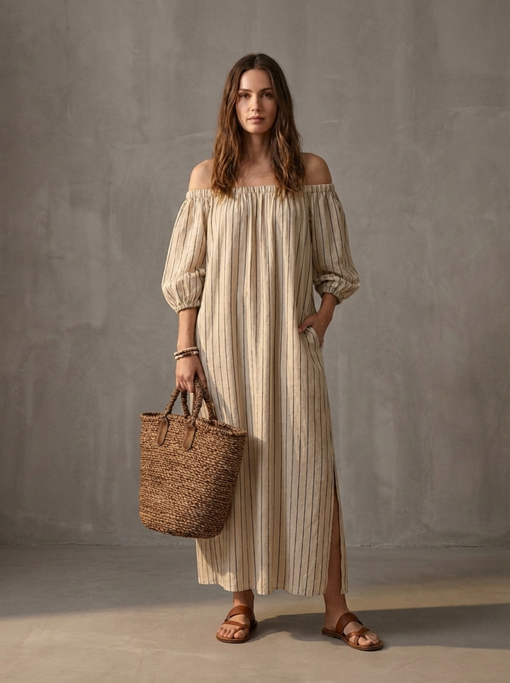 Autumn |  Blend Off-Shoulder Long-Sleeved Maxi Dress