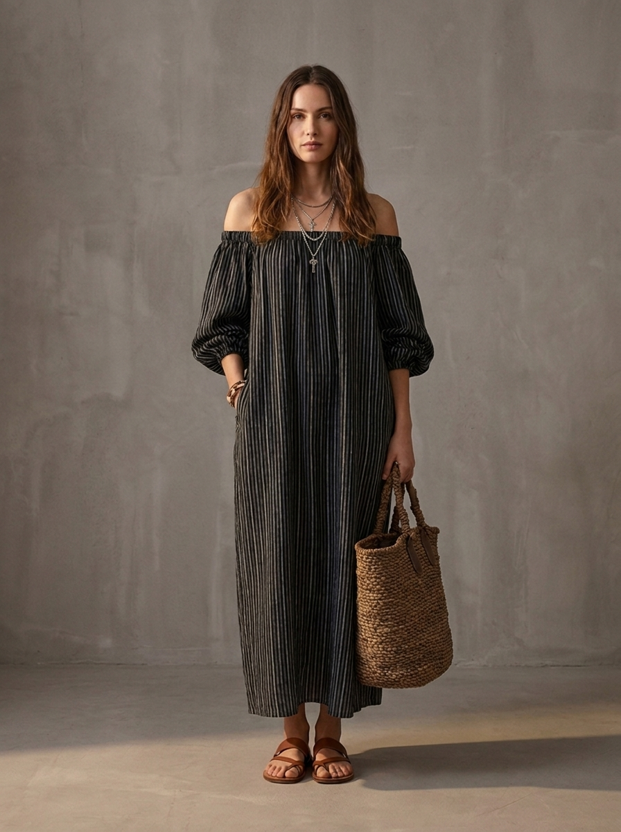 Autumn |  Blend Off-Shoulder Long-Sleeved Maxi Dress
