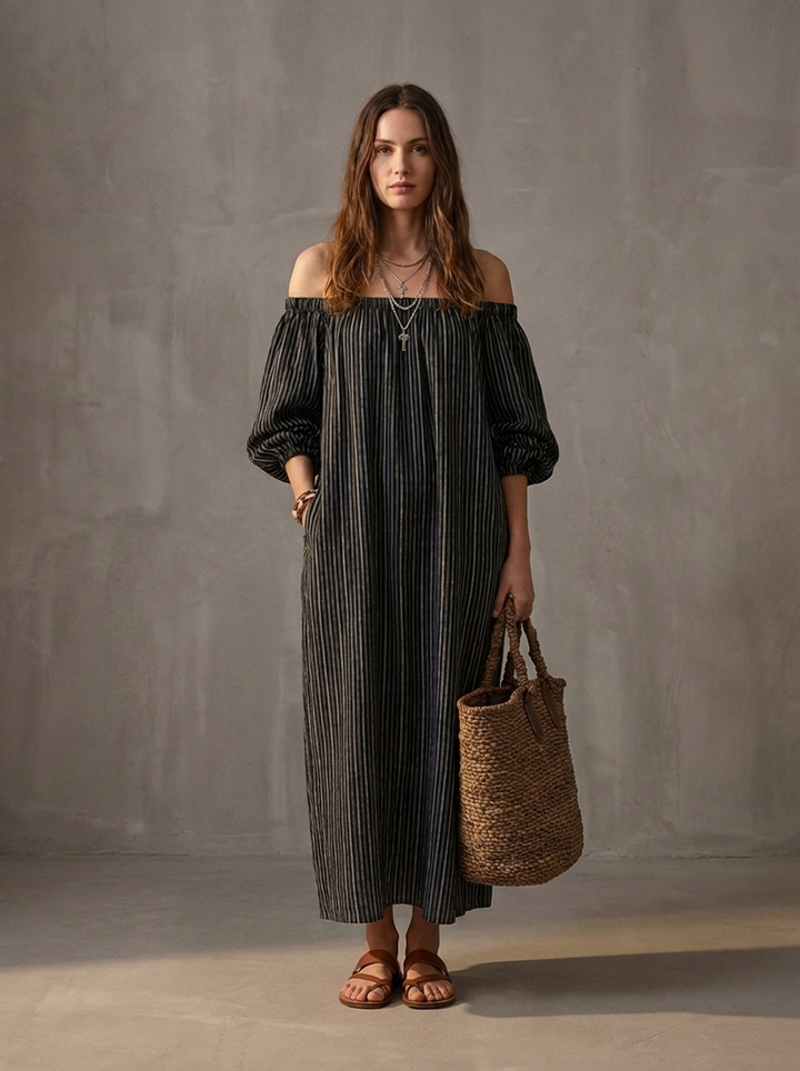 Autumn |  Blend Off-Shoulder Long-Sleeved Maxi Dress