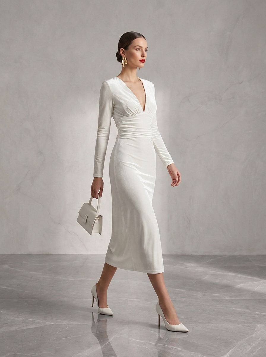 Anaëlle | V-Neck Long-Sleeved Midi Dress