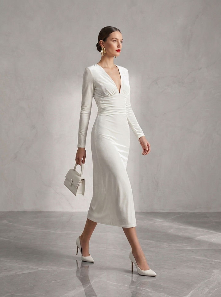 Anaëlle | V-Neck Long-Sleeved Midi Dress