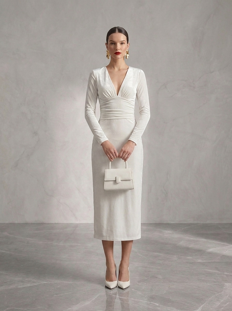 Anaëlle | V-Neck Long-Sleeved Midi Dress