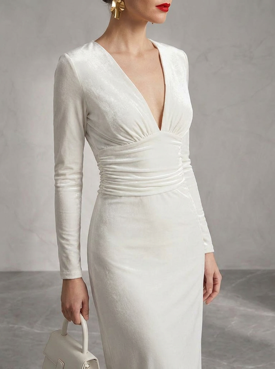Anaëlle | V-Neck Long-Sleeved Midi Dress
