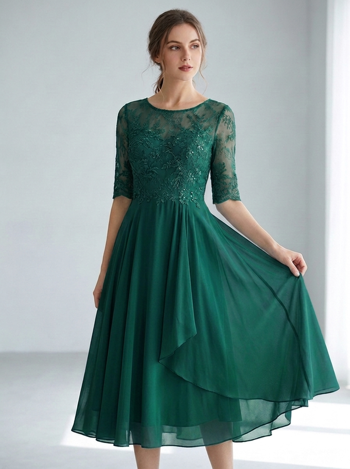 Whitney | Flattering Lace Midi Dress