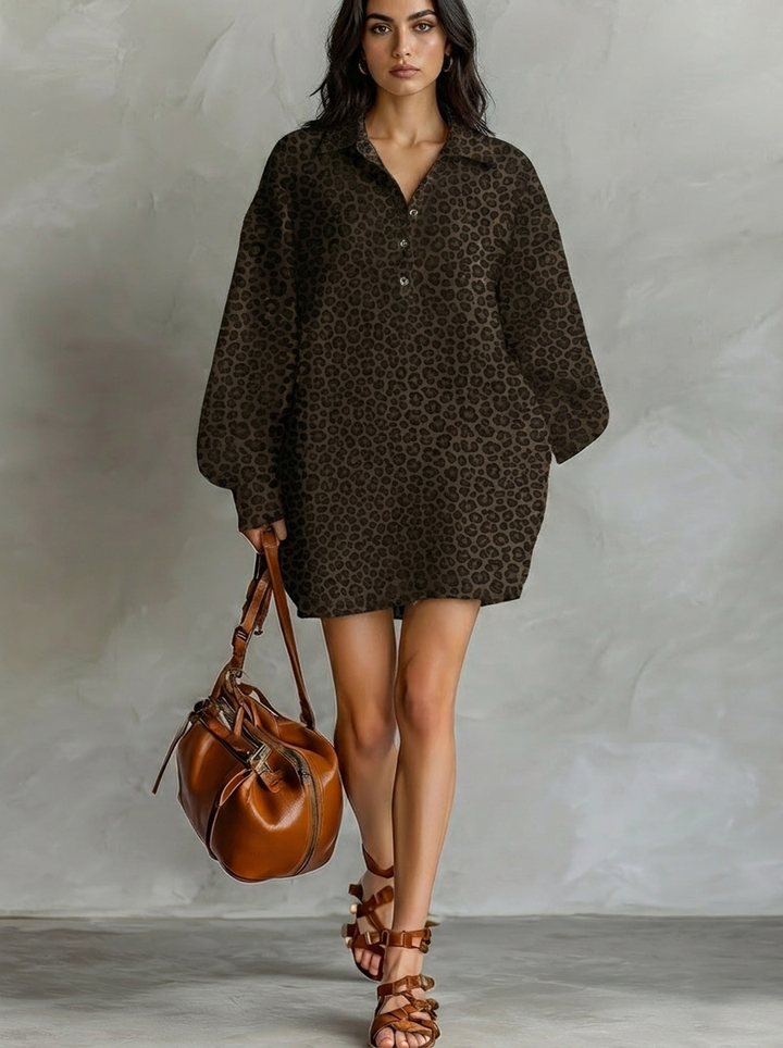 Aurore | Open Neckline Long-Sleeve Mini Dress