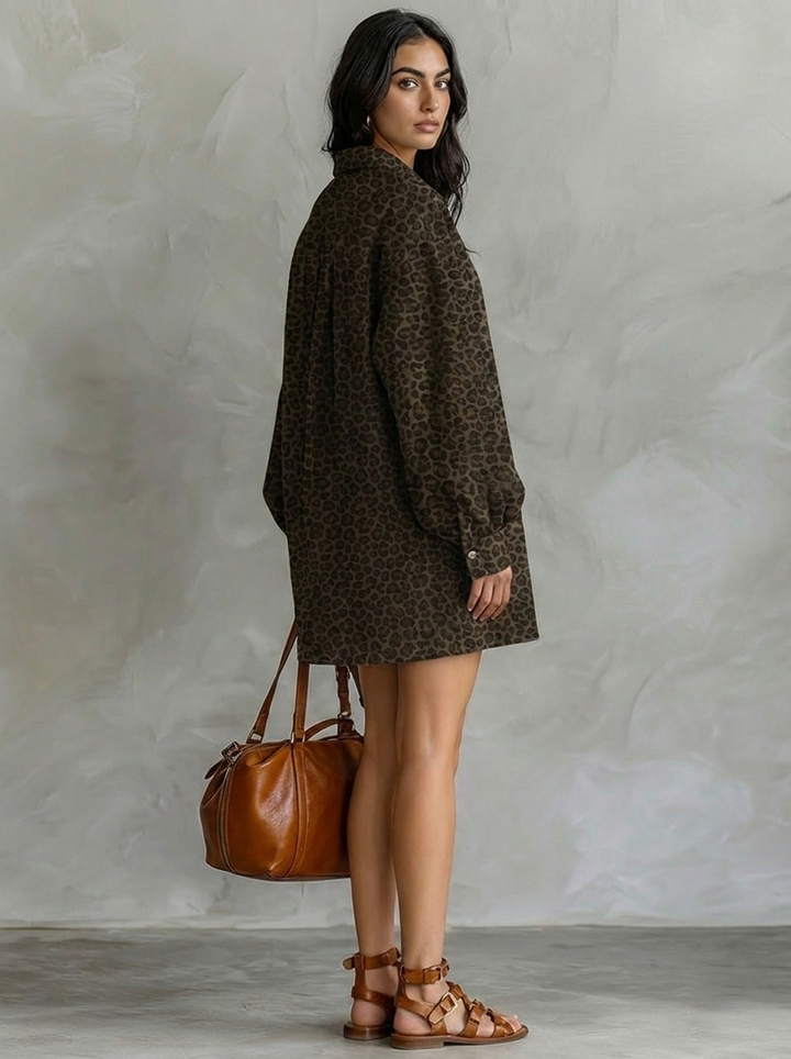 Aurore | Open Neckline Long-Sleeve Mini Dress