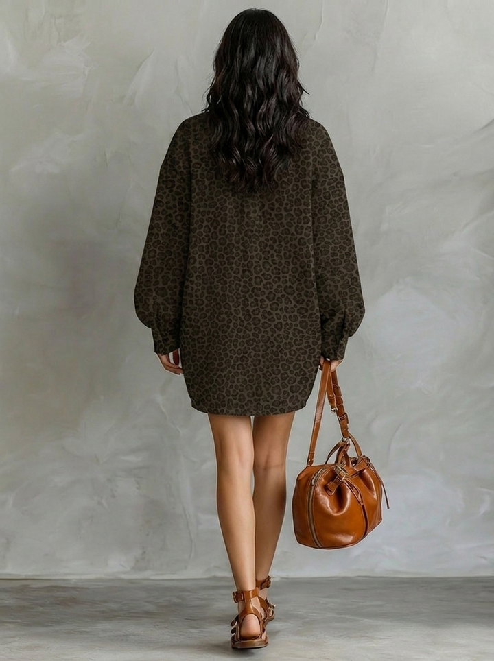 Aurore | Open Neckline Long-Sleeve Mini Dress